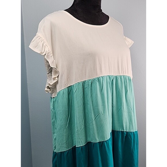 Chicsoul Womans 1X Tiered Dress Knee Length Boho Short Sleeve Empire Waist - Picture 5 of 16